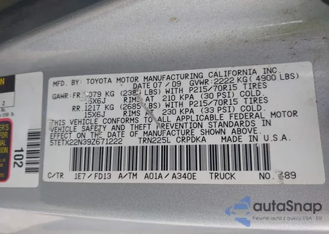 2009 Toyota Tacoma from USA, damaged, VIN 5TETX22N39Z671222